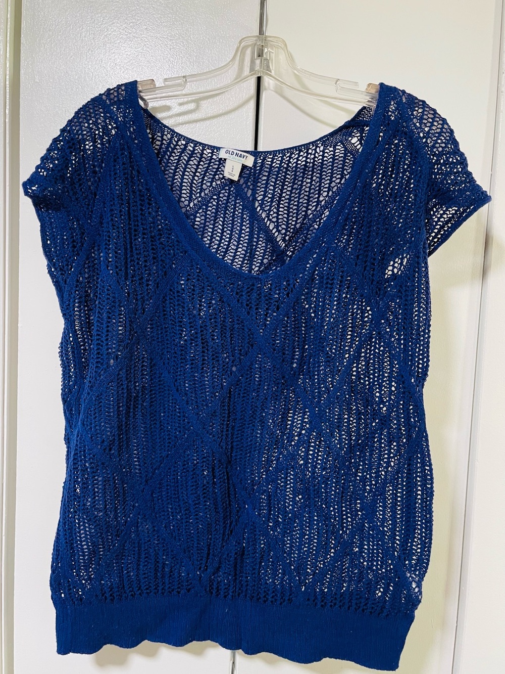 Old Navy Women's Open-Knit V-Neck Sweater Top in Royal Blue